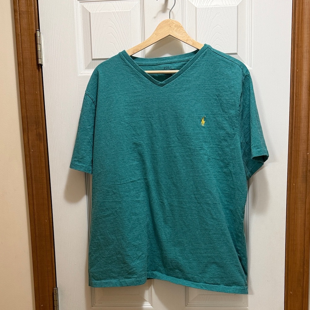 Ralph Lauren Men's Teal V-Neck Short Sleeve Shirt